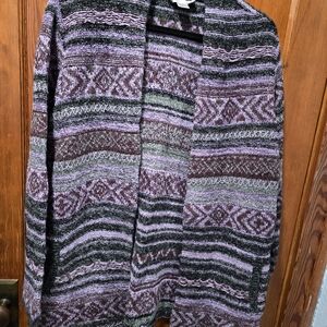 Christopher & Banks Purple and Gray Patterned Cardigan